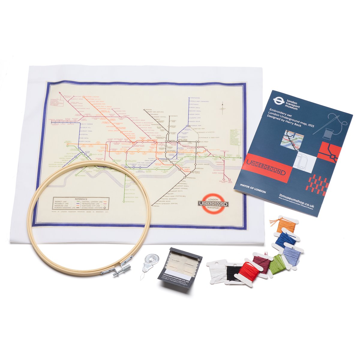 Sew your way round London with our new Tube map embroidery set! Recreate Harry Beck's iconic 1933 map while trying new stitching techniques from chain stitch to Portuguese knotted stem stitch, with a different type of stitch used for each Underground line ltmuseumshop.co.uk/embroidery-kit…
