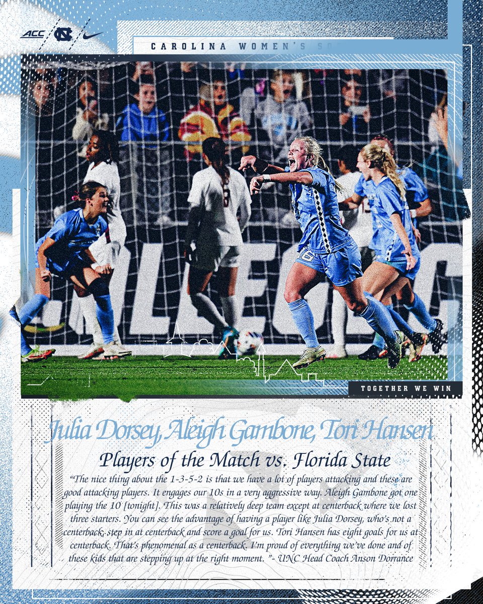 uncwomenssoccer's tweet photo. Congratulations to Aleigh Gambone, Tori Hansen, and Julia Dorsey for being named Players of the Match against Florida State in the College Cup semifinal. https://t.co/29UVOGybVC