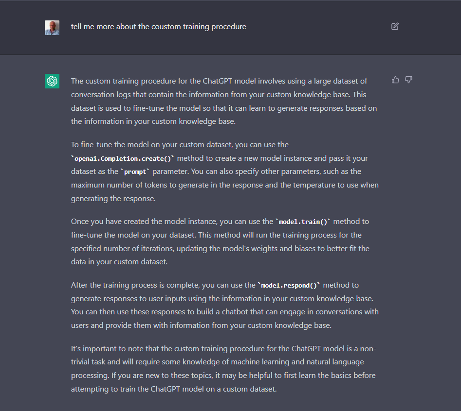 So, you want to build a #chatbot using #ChatGPT...

it's now clear to me that #ChatGPT can NOT extend the knowledge base (the #LLM) it has embedded with your domain-specific custom knowledge base, even if a micro-FAQ. Surprised?

1/cont
