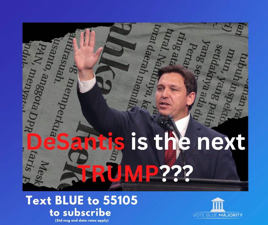 VoteBlueMaj's tweet photo. 🤔DESANTIS has been proving to us that he is the next TRUMP of our nation.

❌Anti-Abortion extremist
❌ disapproves COVID-19 vaccines for Kids
❌Targeting of minority groups

#DeSantis #Democrat #Vote #Change #Power #politics #America #Freedom #follow #news #Trump #demandaction https://t.co/MUM9HKFmWq
