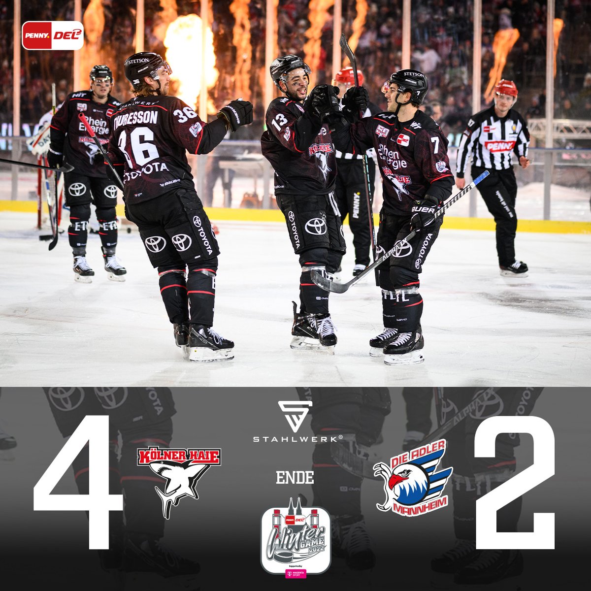 Ohne Worte. Wir sind sprachlos - das war ein perfektes DEL WINTER GAME! Wir feiern den Heimsieg gegen die Adler vor über 40.000 Fans! Danke an Euch Fans, die das Stadion haben beben lassen! #DELWINTERGAME