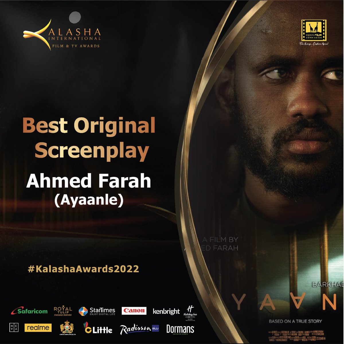 kenyafilmcomm's tweet photo. Best Original Screenplay at #KalashaAwards2022 is Ahmed Farah (Ayaanle) https://t.co/OGtbmqEn9o