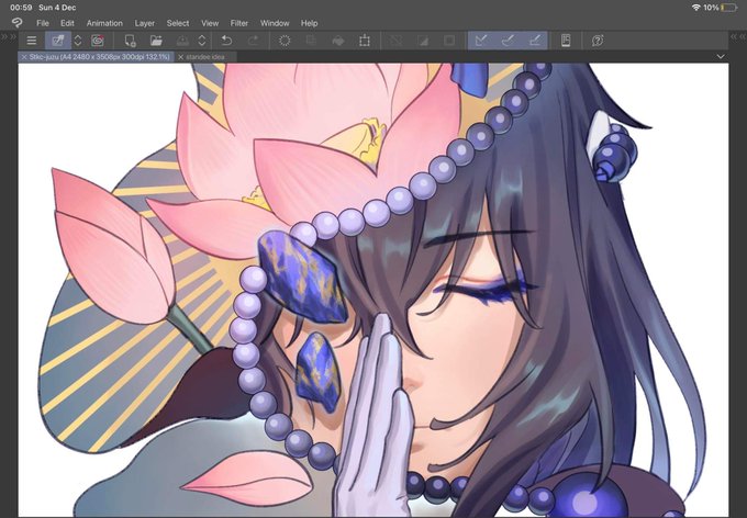 His eyeshadow is made from lapis lazuli, a stone has soul purifying effect. 