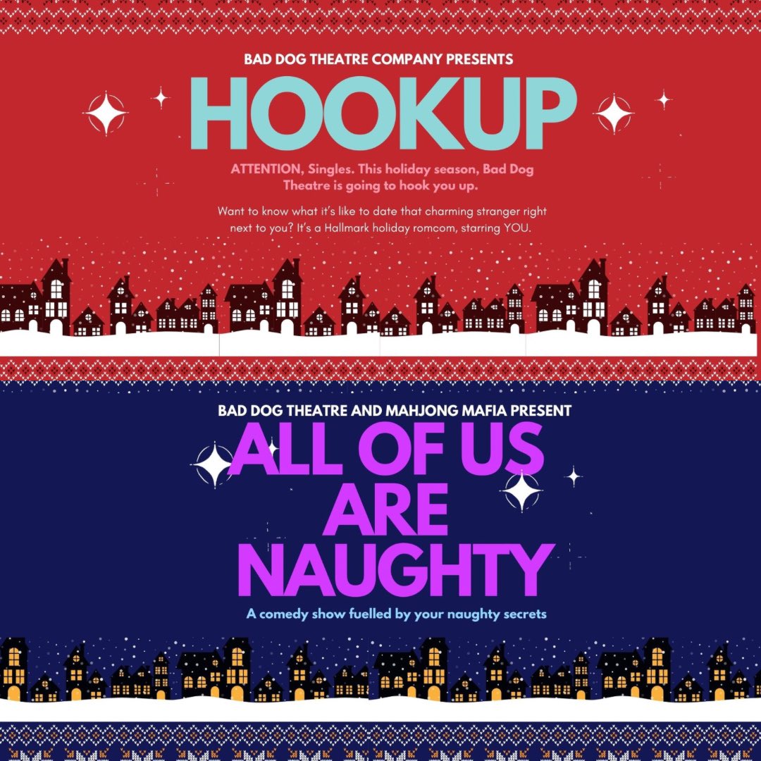 BadDogTheatre's tweet image. Tonight, Bad Dog Theatre Company is back at #ComedyOnQueenStreet at the @assemblytheatr_ 

On the docket for Saturday, Dec 3:

8pm ❤️ @HookupTheShow 

9.30pm 😈All Of Us Are Naughty

🎟 Tickets here: baddogtheatre.com/holiday

#Comedy #ComedyTO #Holiday #HolidayShow