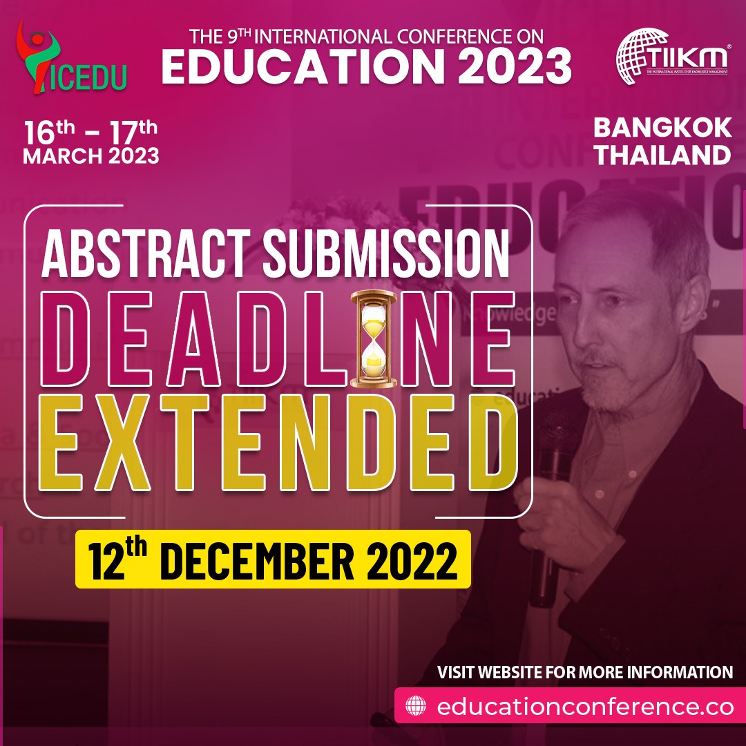 DeshiPathirana's tweet photo. We are excited to share your valuable findings at the ICEDU 2023 Conference. 

If you are interested to Present your research findings among 35+ country participants or represent your university among 75+ universities across the globe, Submit your paper before the deadline. https://t.co/0A8JOIMc3f