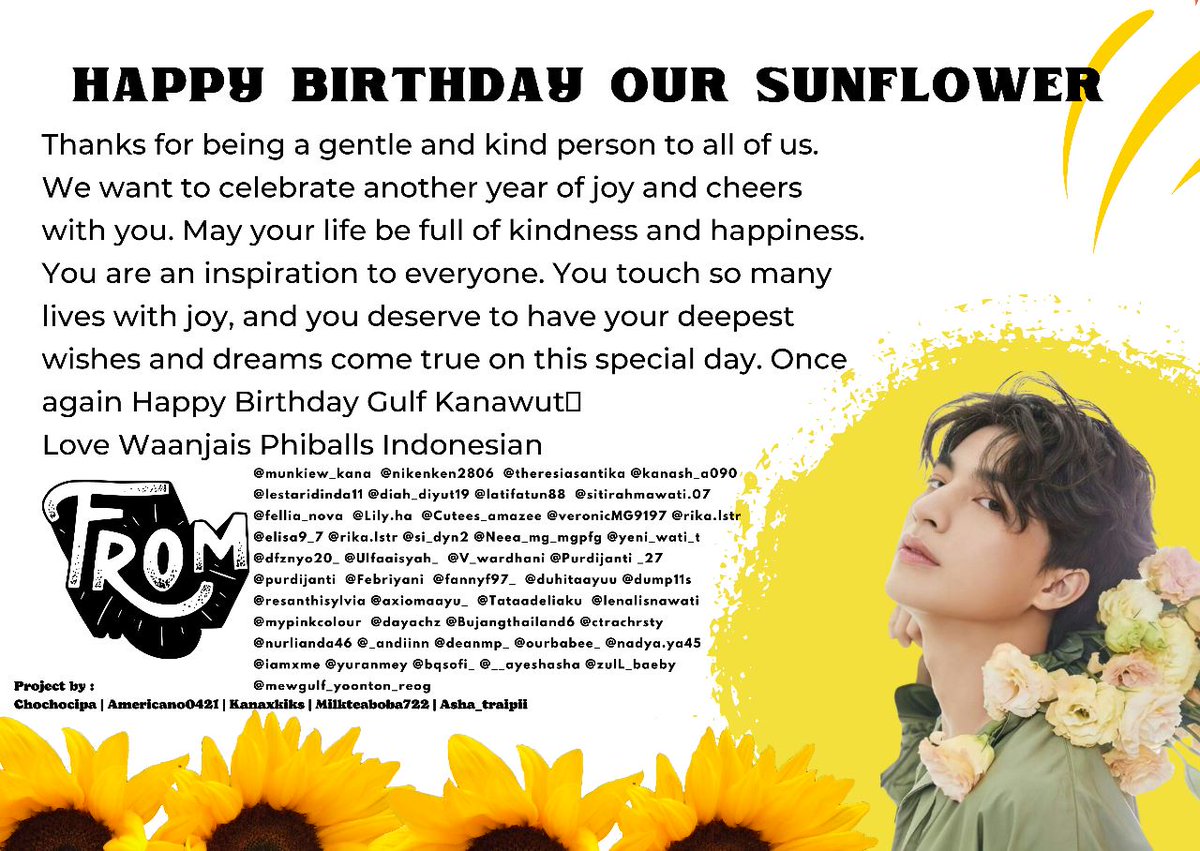 dindagabut's tweet photo. Happy birthday my sunflower🌻🌻 always be happy na❤❤🌻🌻 
Thankyou atas projectnya phi @chochocipa #GulfKanawaut #GULFSpectrumofme #25thHAPPYGULFDAY https://t.co/vXZ5qzWHB6
