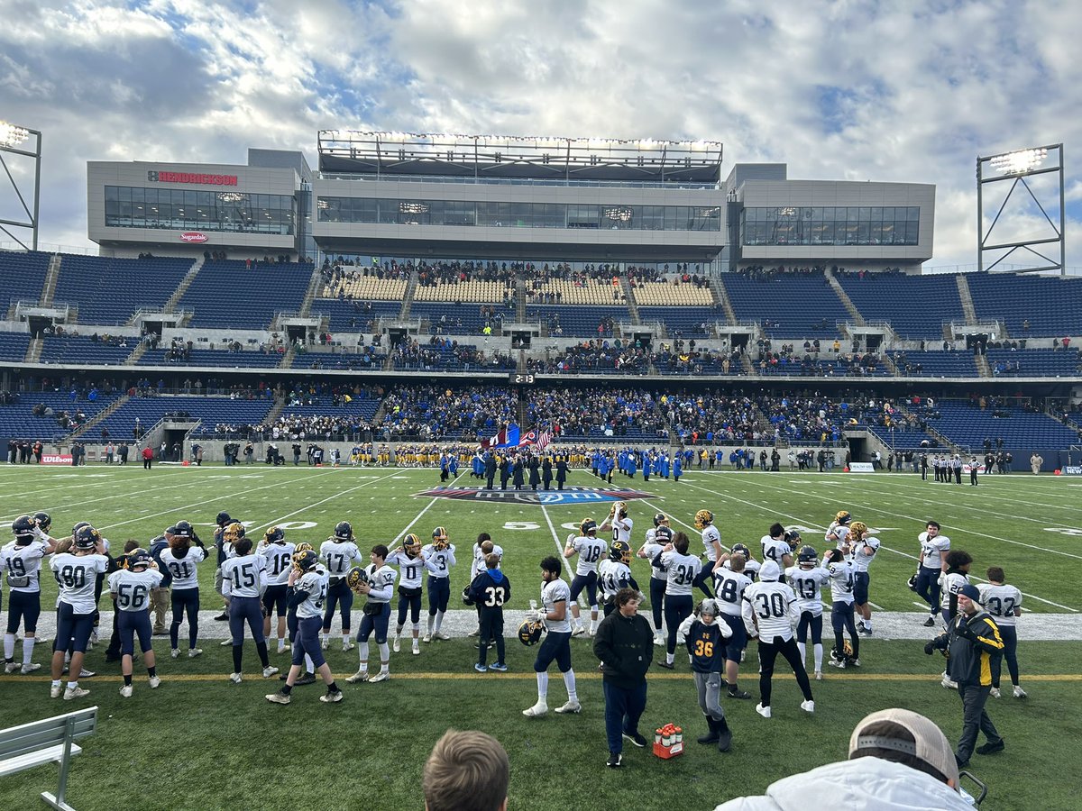 Final Score Marion Local 14, Kirtland 6. It was a great season boys. 15-1 and State Runner Up is nothing not to be proud of!  We are proud of you!  We will post when they are coming back in the next 2 hours it should be please line the streets as we cheer the buses back home!