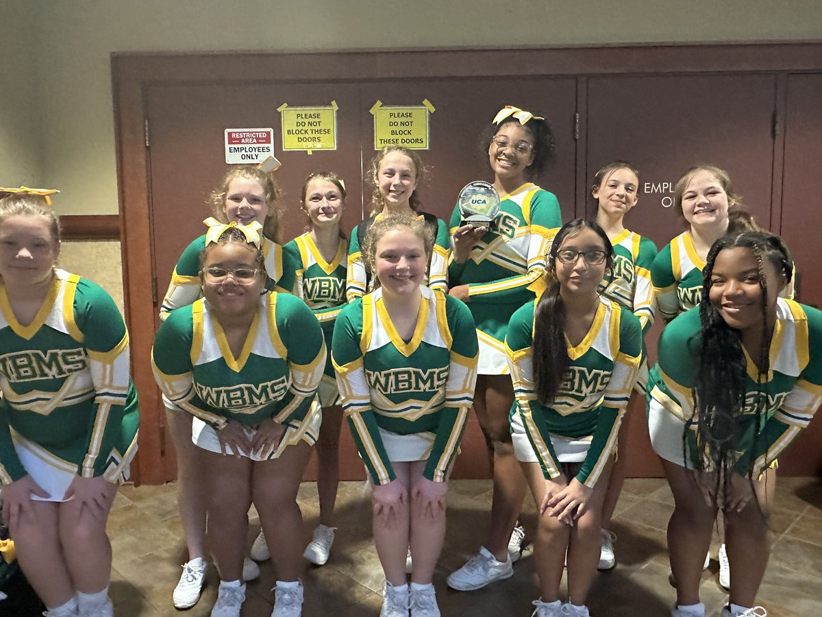 wbmcheer's tweet photo. Congrats to our Cheerleaders! Received 3rd Place and received a bid to UCA Nationals!! So proud of them! #FearTheSting💚💛 https://t.co/qttFDBrC0p