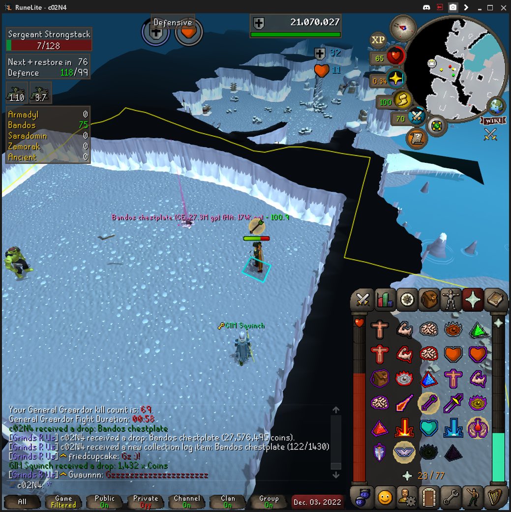 SirSquinch's tweet photo. Finallyyyyyy my first Bandos piece for the Dolo GIM group. Donโt let the 69 KC fool you. GIM Squinch there has 380 KC with nadda! LFG!! #Dynamic_Dolo #osrs #gim https://t.co/YKUPREnxtv