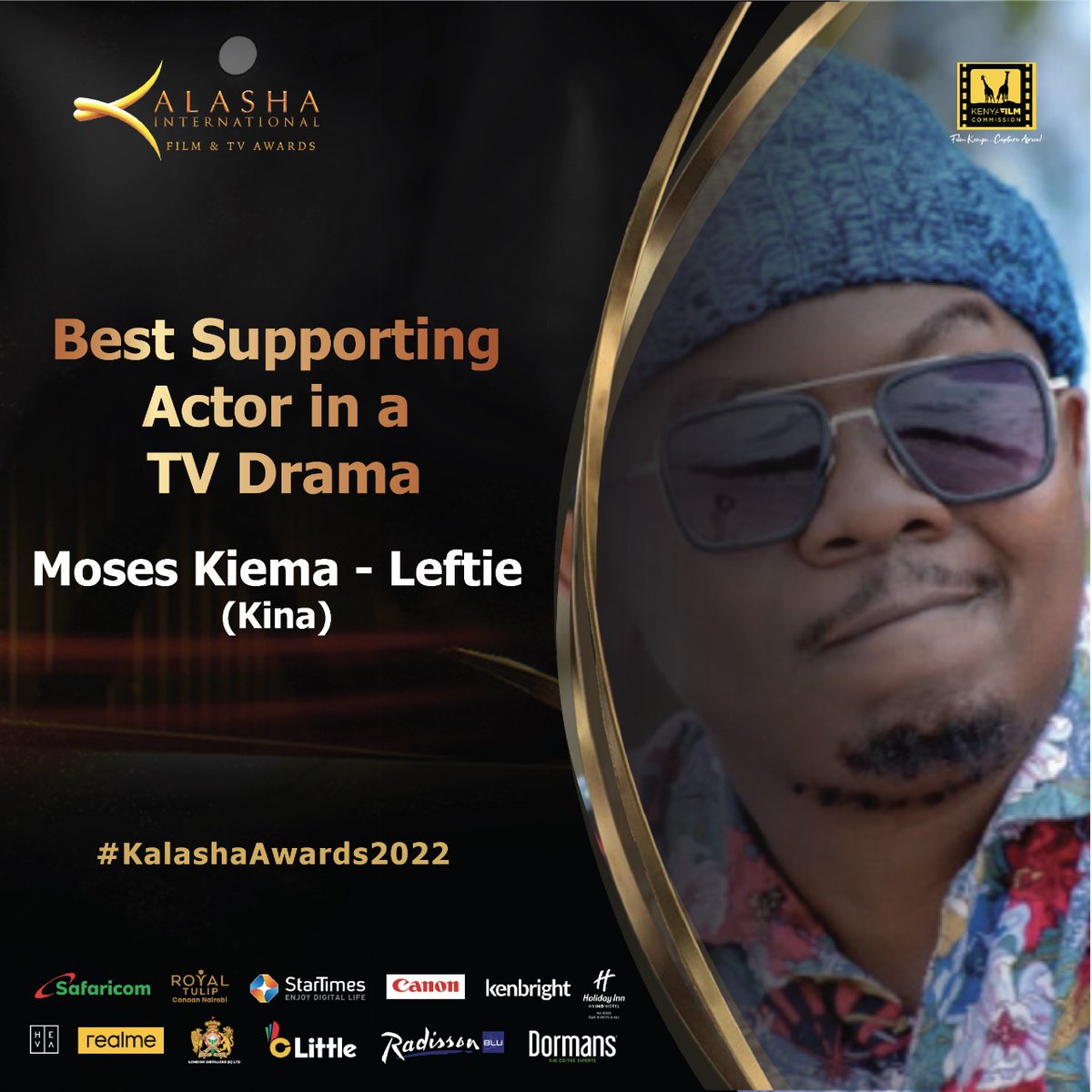 Moses Kiema bags the #KalashaAwards2022 Best Supporting Actor in A TV Drama as Leftie in Kina.