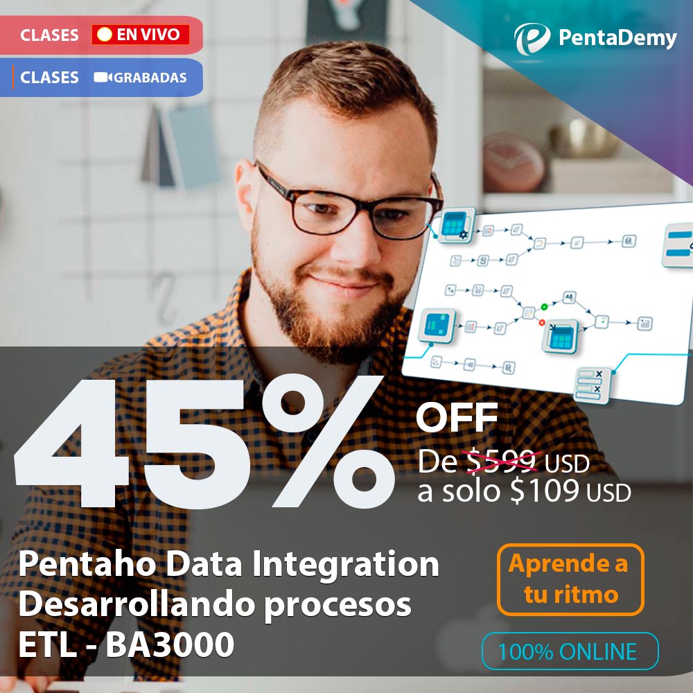 PentaDemy's tweet photo. 🚩🚩LLEGÓ FIN 45% OFF🚩🚩en tu curso de ETL-INTEGRACION DE DATOS CON PENTAHO con el cupón MEJORANO2023.

Más información aquí: https://t.co/zXMuARur0W

Elabora ETL'S profesionales con #PENTAHO, olvídate de suscripciones y pagos de licencias
#bi #PowerBI #Tableau #dataengineering https://t.co/RWZqgP3Chx