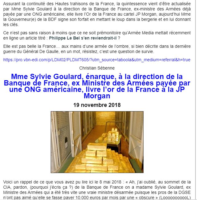 LysBlueYou's tweet photo. @PhilippeMurer Sylvie Goulard,direction d la Banque d France, ex Ministre d Armées payée par 1 ONG américaine, livre l’or de la France à la JP Morgan-or de la France disparaîtra petit à petit- Nikola Sarkozy:2007 faisait disparaître 652 tonnes d’Or de la Banque de France
https://t.co/ACKqtQhdRs https://t.co/mJfGalJ5Uq
