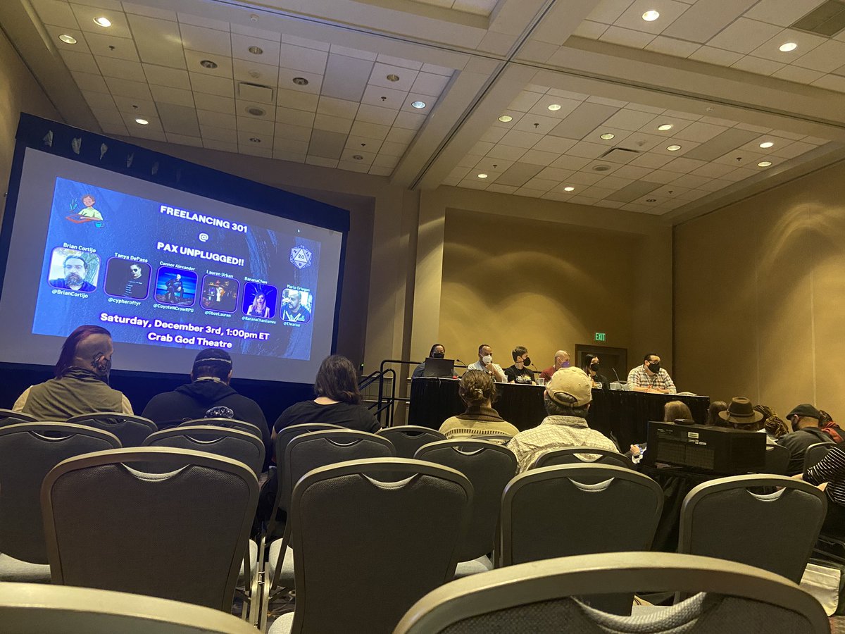 cmon_tori's tweet photo. Wise words and reality checks from these incredible industry pros 💞 @cypheroftyr @elwarius @bananachangames @OboeLauren @CoyoteNCrowRPG @briancortijo #PAXUnplugged https://t.co/N0lMCQaG3j