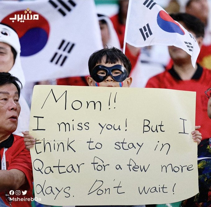 Adepto coreano: "Mãe, tenho saudades tuas mas eu acho que vou ficar mais alguns dias no Qatar. Não esperes por mim"😅