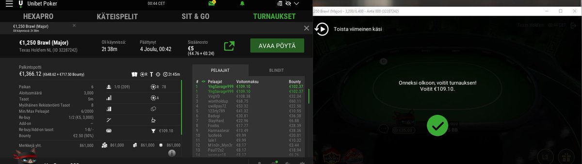 €5 - €1250 Brawl (major) #normipäivä #positivemindset