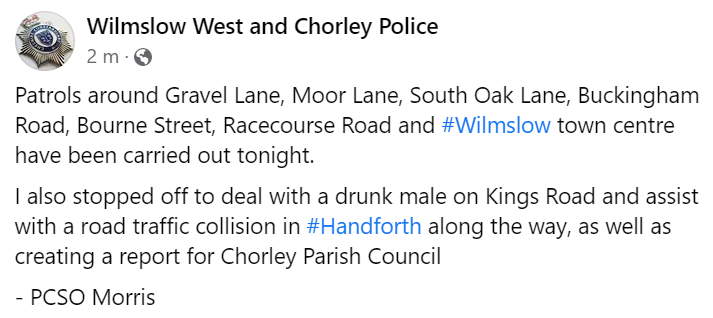 Wilmslow Police tweet media