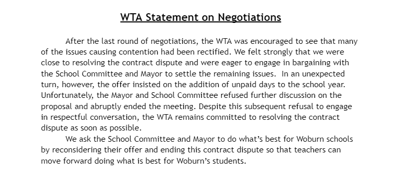 WoburnTeachers's tweet photo. #faircontractnow  #EnoughIsEnough https://t.co/bp6LpSveQ1