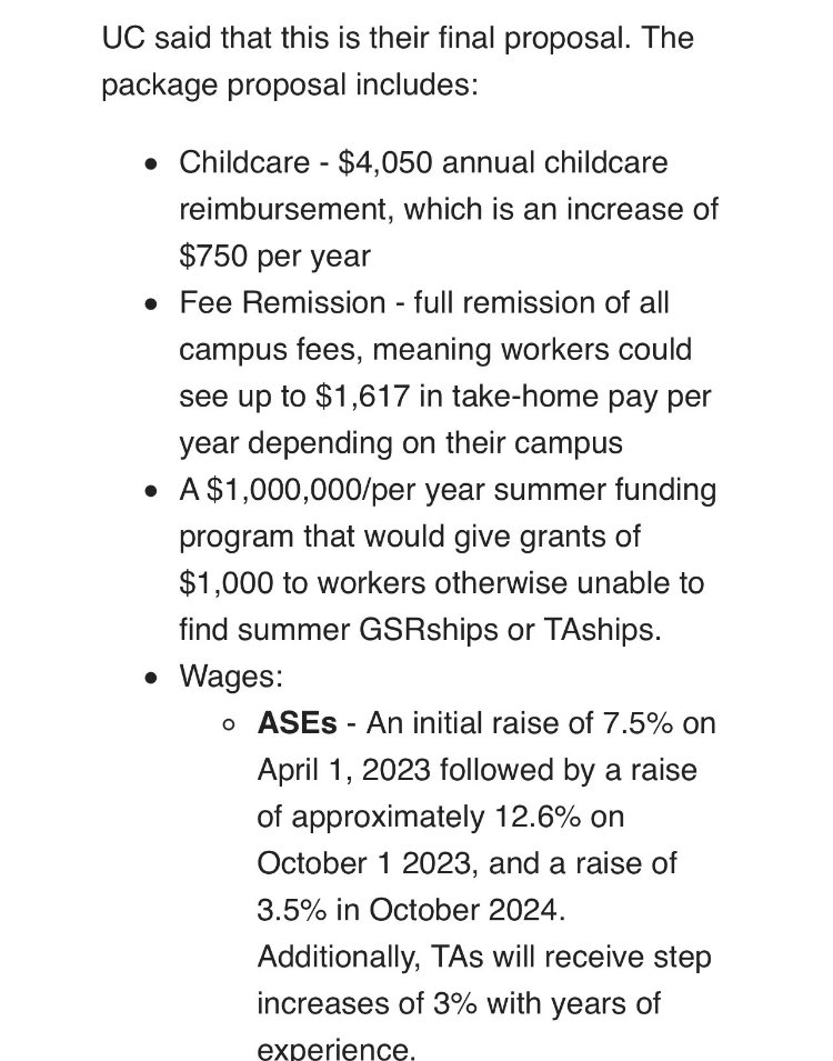 StevenDAllison's tweet photo. Final exam question:
What horrible thing happens if the UC actually makes a serious wage proposal?
A) UC becomes the top pick for grad school
B) Grad students can afford rent and food
C) Admins take a pay cut
D) UC funding priorities align with public mission
E) All of the above https://t.co/MxHGXdx4F2