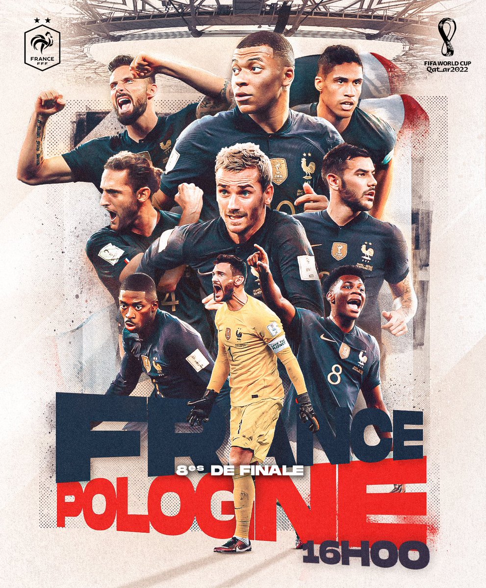 equipedefrance's tweet photo. 𝐔𝐧𝐞 𝐧𝐨𝐮𝐯𝐞𝐥𝐥𝐞 𝐜𝐨𝐦𝐩𝐞́𝐭𝐢𝐭𝐢𝐨𝐧 𝐝𝐞́𝐛𝐮𝐭𝐞 𝐚𝐮𝐣𝐨𝐮𝐫𝐝'𝐡𝐮𝐢 👊

🏆 Coupe du Monde 2022
🏟️ 8es de finale
🆚 Pologne 🇵🇱
🕓 16H00
📺 @TF1
 
#FRAPOL | #FiersdetreBleus https://t.co/hh5S5rV81r