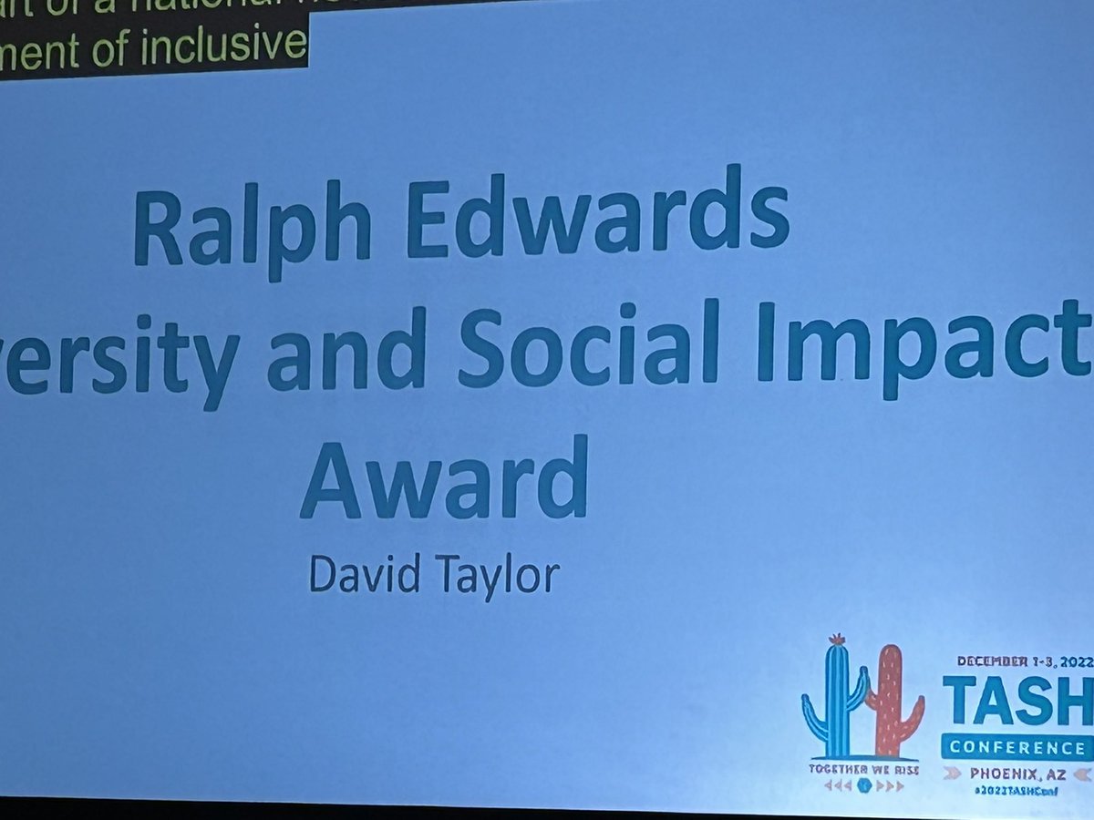 eprangley's tweet photo. Congratulations David Taylor from the MI DD Council for receiving the Ralph Edwards Diversity and Social Impact Award! #TASH2022 https://t.co/ma8StCElQ4