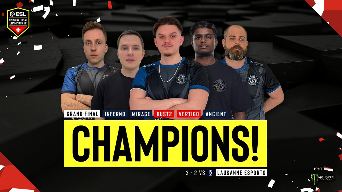 .<a href="/BabosGaming/">Babos Gaming</a> IS YOUR ESL SWISS NATIONAL CHAMPIONSHIP WINNER! 🥇

What an intense grand final that went all the way to 5 maps. GG WP <a href="/lausanneesports/">eLS | Lausanne-Sport Esports</a>, you played well. 🤍

#ESLSwiss