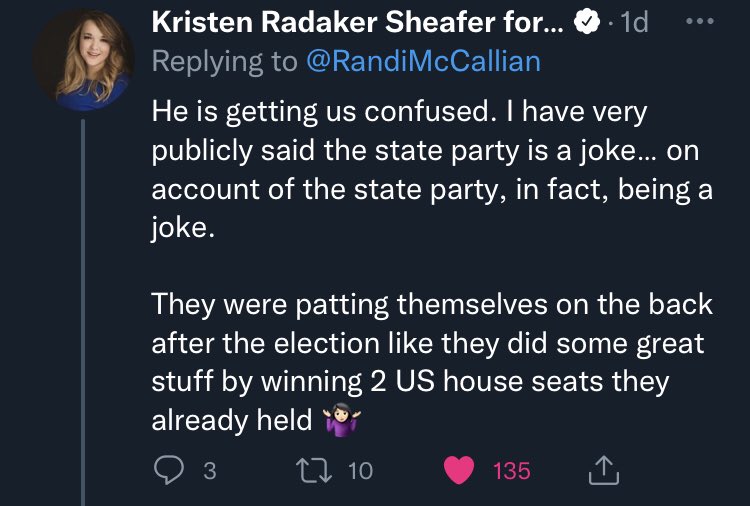 brymink15's tweet photo. The Missouri Democratic Party just re-elected an old boys club misogynist who can’t remember the difference between his own party’s candidates from #MO07 and #MO08  as chair. If you were wondering what exactly we were doing to make the party welcome new blood: the answer is ZERO. https://t.co/cuTkuqaBNv