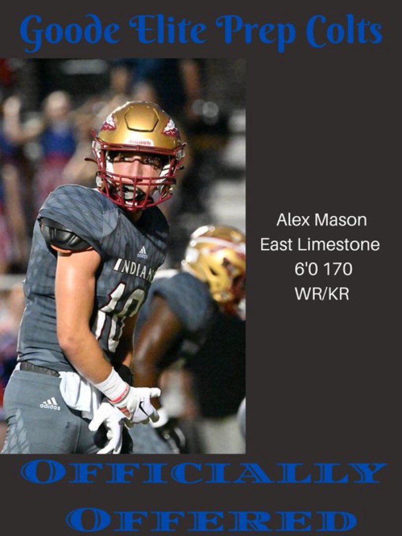 05Alex_Mason18's tweet photo. After a great talk with @marqucee I’m blessed to receive an offer from @GoodeElitePrep @CoachThax @ClintWoodfin @EastLimestoneFB https://t.co/ZM4yVb4ZxC