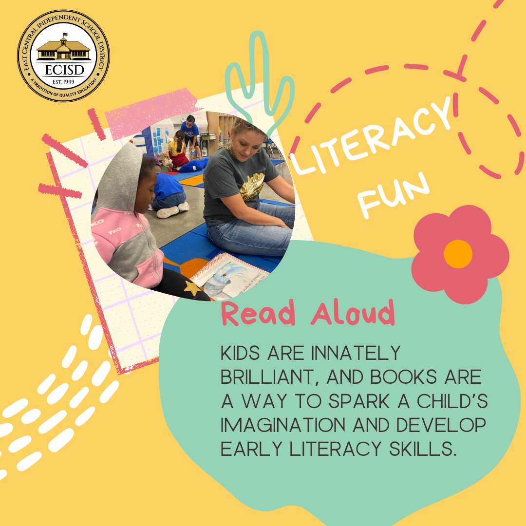 Reading aloud to you child is a great way to develop early literacy skills! 
✔️As you read, ensure the child can see the pictures.
✔️Ask them questions.
✔️When you finish, have them draw a picture of their favorite part or explain why they like/dislike a character. #ECProud!