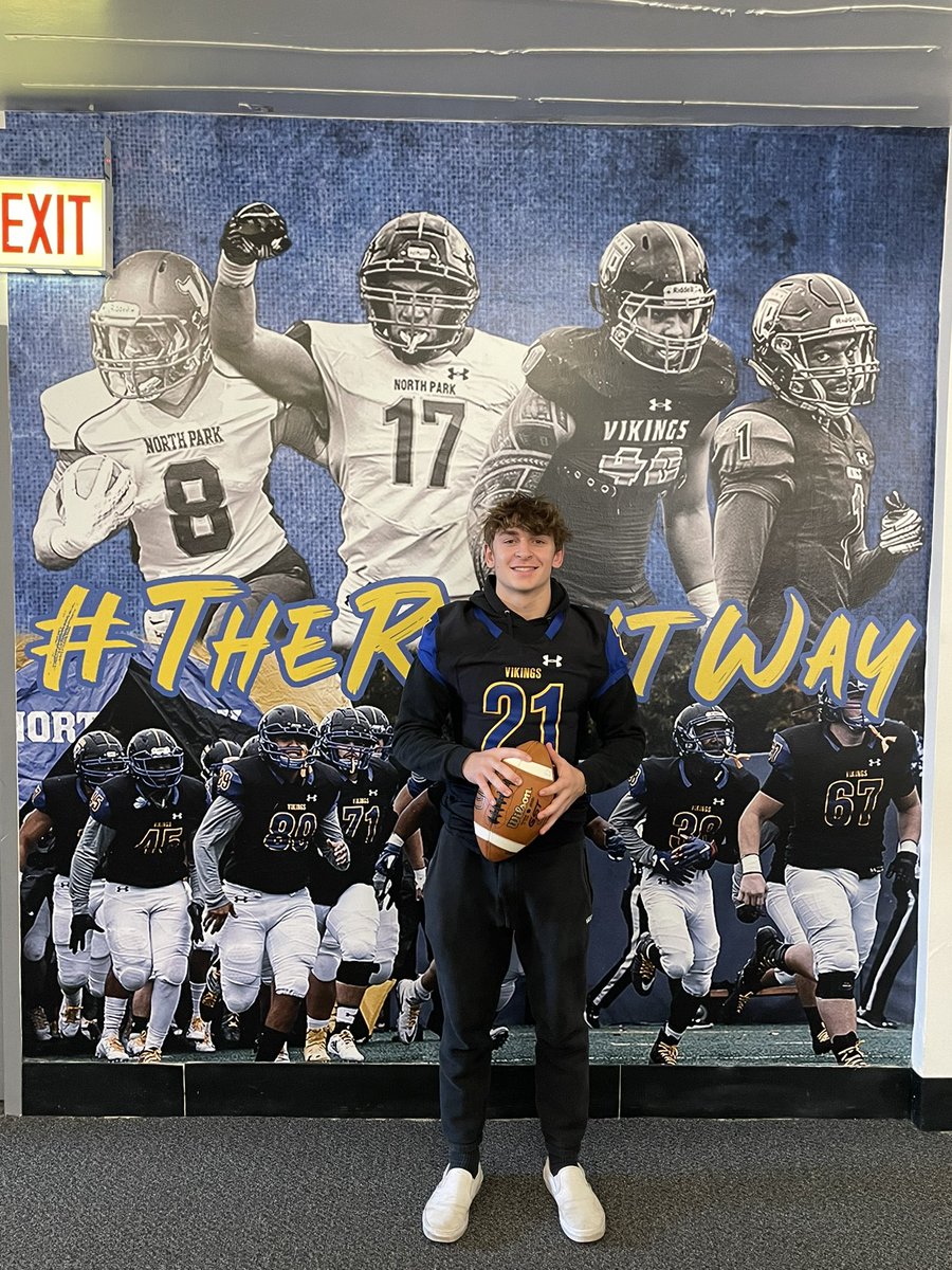 Thank you to <a href="/CoachRook/">Kyle Rooker</a> for having me out <a href="/NPUFootball/">North Park Football</a> . After a great visit I’m excited to receive my first offer to continue my academic and athletic career. <a href="/HuntleyFB/">Huntley Red Raider Football</a> <a href="/DeepDishFB/">DEEP DISH FOOTBALL</a> <a href="/EDGYTIM/">Timothy “EDGYTIM” OHalloran</a> <a href="/CoachBigPete/">Peter "Coach Big Pete" Leinweber</a> <a href="/PrepRedzoneIL/">Prep Redzone Illinois</a> <a href="/Bryan_Ault/">Bryan Ault - Midwest Scout</a>