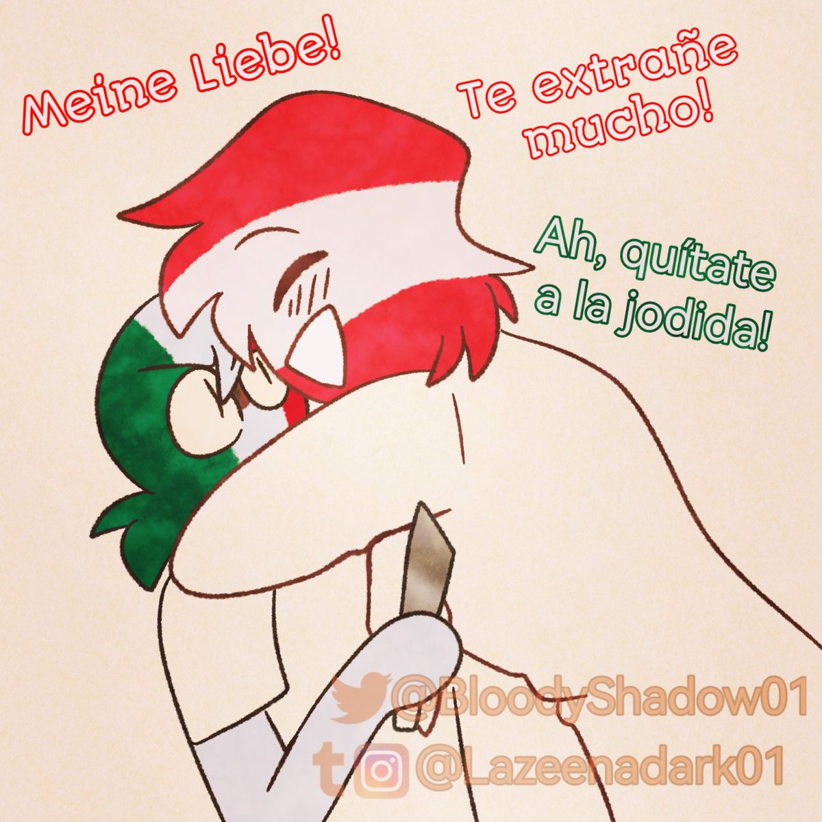 BloodyShadow01's tweet photo. (4/4) Reencuentro? Hmm me recuerda a un cierto calvo...
#countryhumans #countryhumansmexico #countryhumansaustria #ausmex https://t.co/pHYHhBwTv3