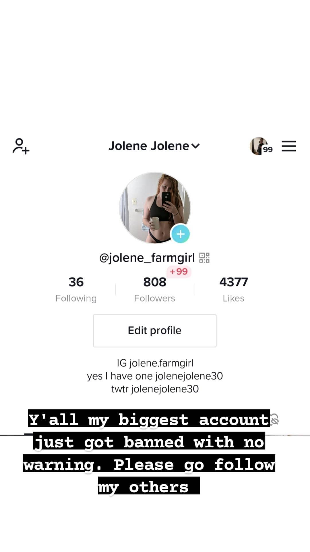 Jolene on Twitter: Yall my biggest TikTok account just got banned 