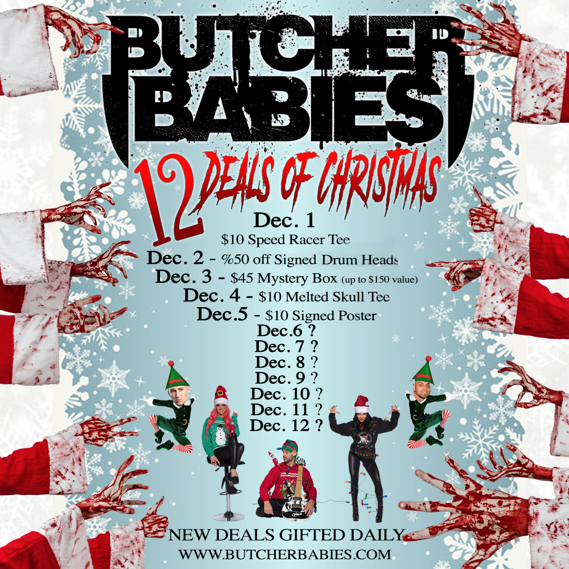 On the 3rd Day of Christmas my Butcher Babies gave to me... $45 Mystery Box worth up to $150. butcherbabiesmerch.com/product/myster… Could contain: T-shirts, Posters, Memorabilia, Handwritten Lyrics, Music Video gear, etc. So many possibilities. Check in everyday for more deals!