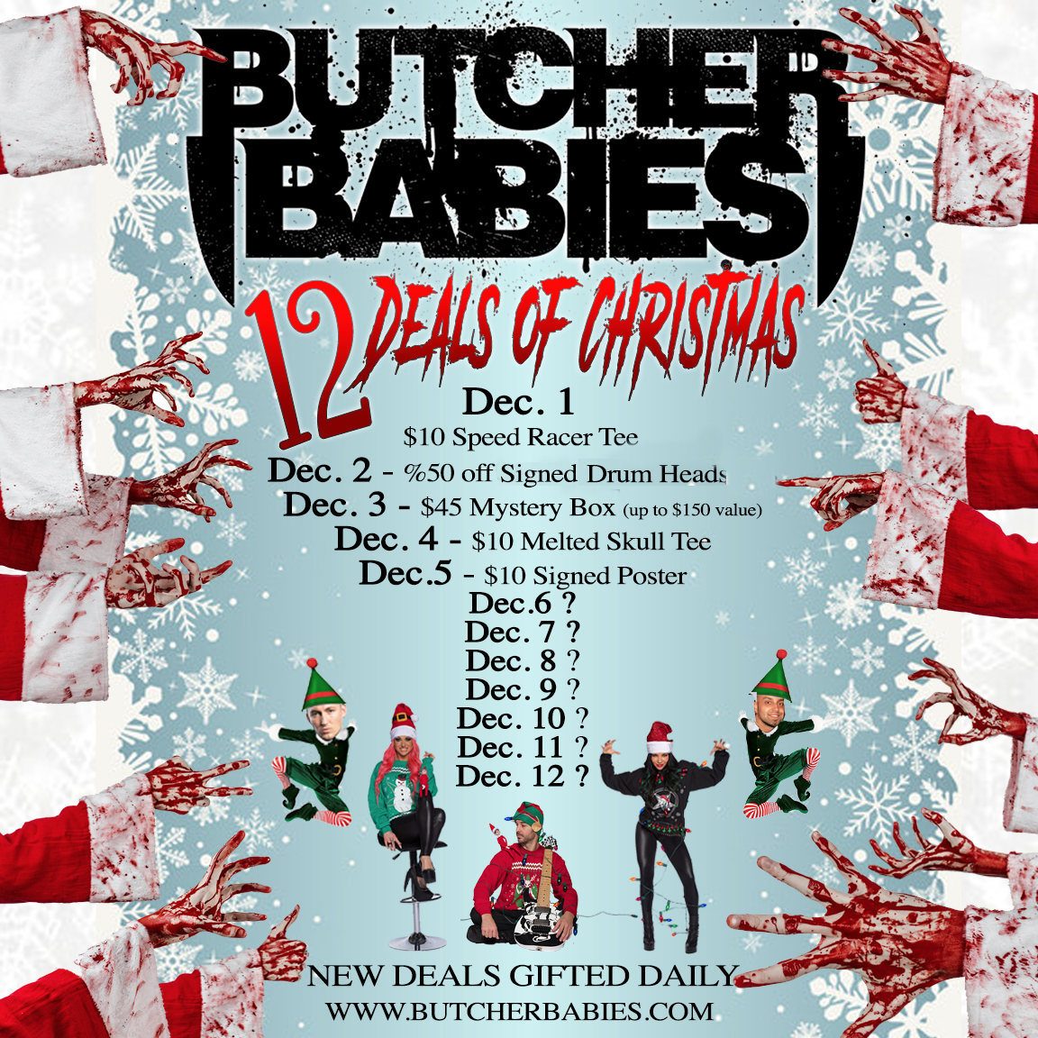 On the 3rd Day of Christmas my Butcher Babies gave to me... $45 Mystery Box worth up to $150.
butcherbabiesmerch.com/product/myster…

Could contain: T-shirts, Posters, Memorabilia, Handwritten Lyrics, Music Video gear, etc. So many possibilities.

Check in everyday for more deals!