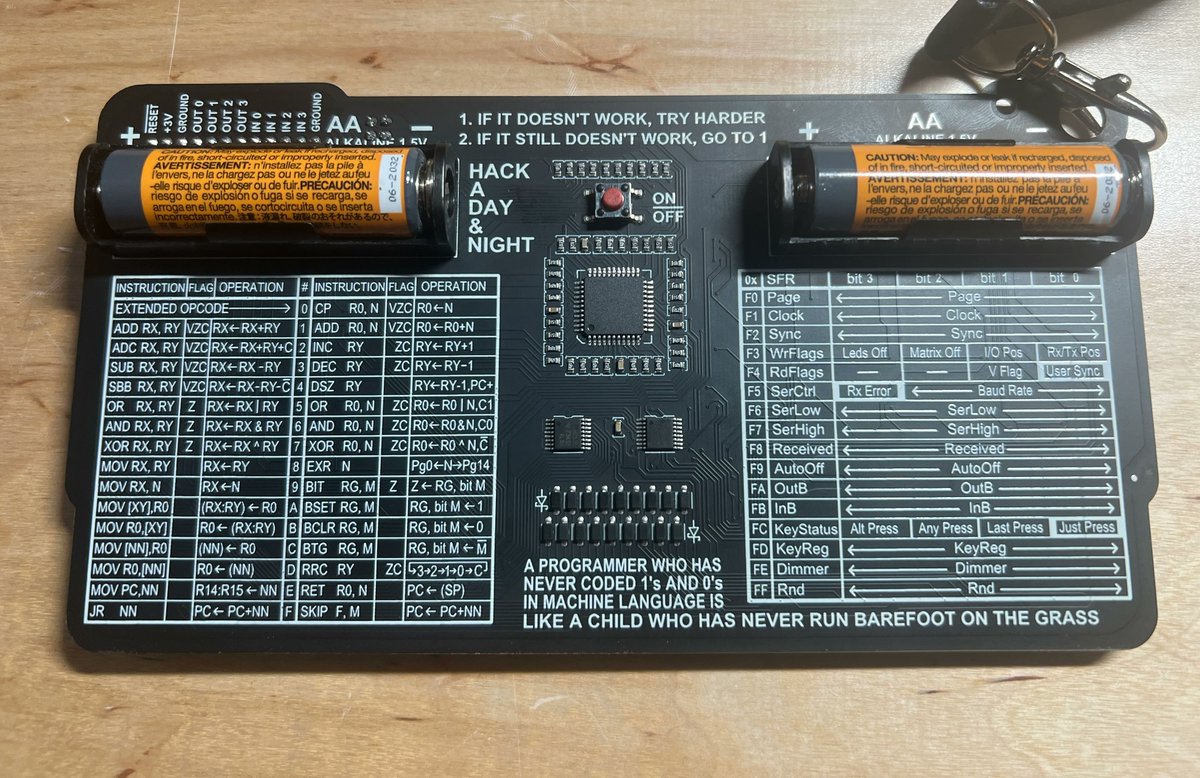 The badge this year at <a href="/hackaday/">hackaday</a> Supercon was a work of art. It's a 4-bit processor that you can program instruction-by-instruction using the buttons on the front. The leds show you the state of the processor and the memory. I've played with it briefly, but it's a total blast