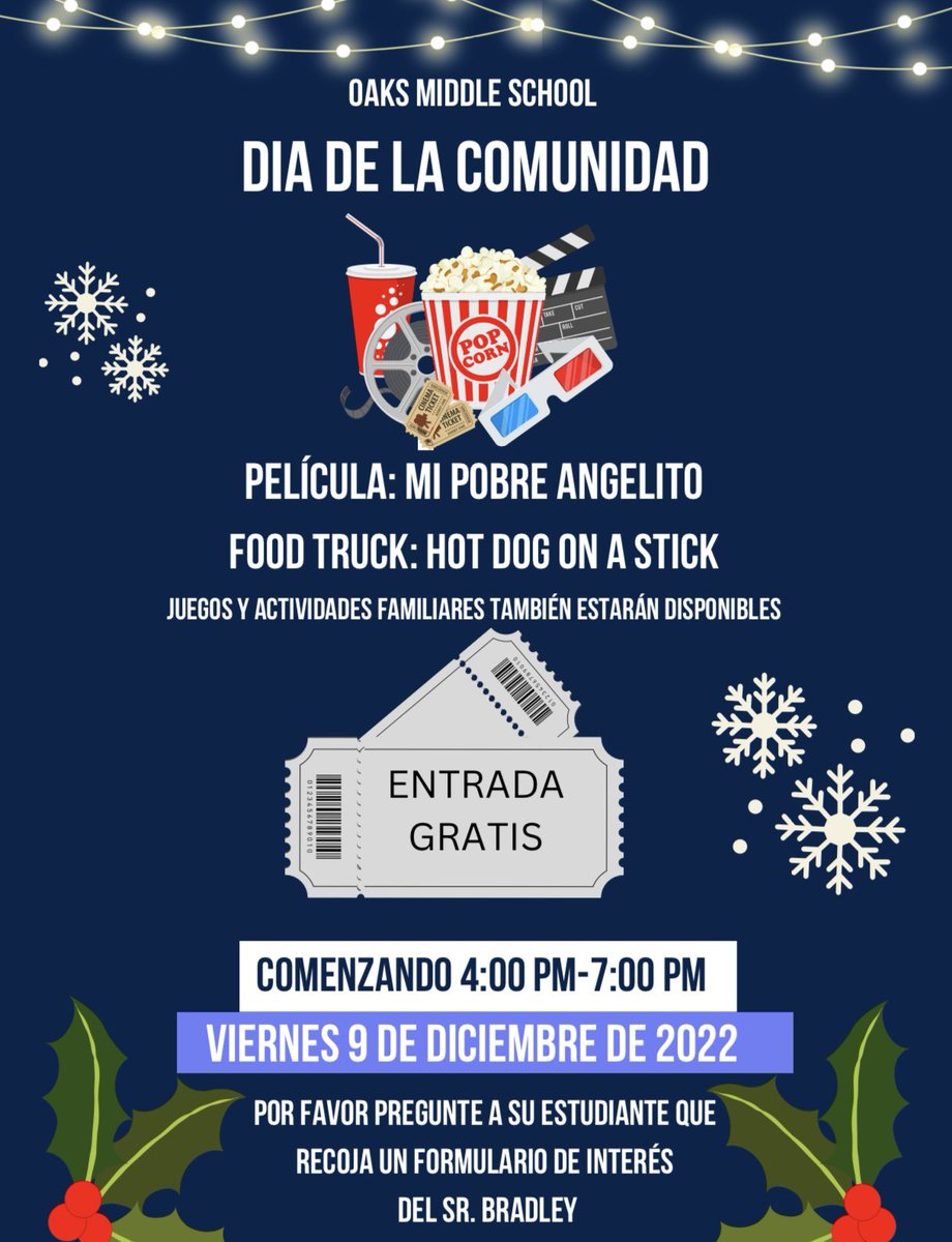 Oaks will be hosting a FREE community day event. ASB will be showing a movie and have Hot Dog on a Stick serving delicious food. Please have your student pick up an interest form. Community members are also invited to attend and may call the front office for more information.