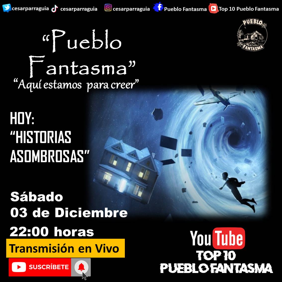 monikitakika's tweet photo. Esta noche prepárate para volver a sentir el terror. Te esperamos a partir de las 22:00 horas para el reencuentro en TOP 10 PUEBLO FANTASMA. Capítulo imperdible
https://t.co/ZxJAWxhHZh
@CesarParraGuia @francoinostroza @KenerLooR @penguinlibroscl
#cesarparra #pueblofantasma https://t.co/K5S8bEbrul