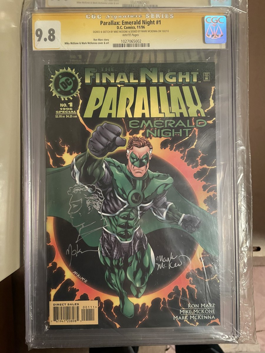 MarkMcKenna419's tweet photo. Here's a couple of my own slabbed comics. I had @Mike2112McKone remark and sign the Parallax book for me. #cbg #slabbedcomics #autograph #comicbooks #Marvel #dccomics #gradedcomics https://t.co/6V5bHf1FPg