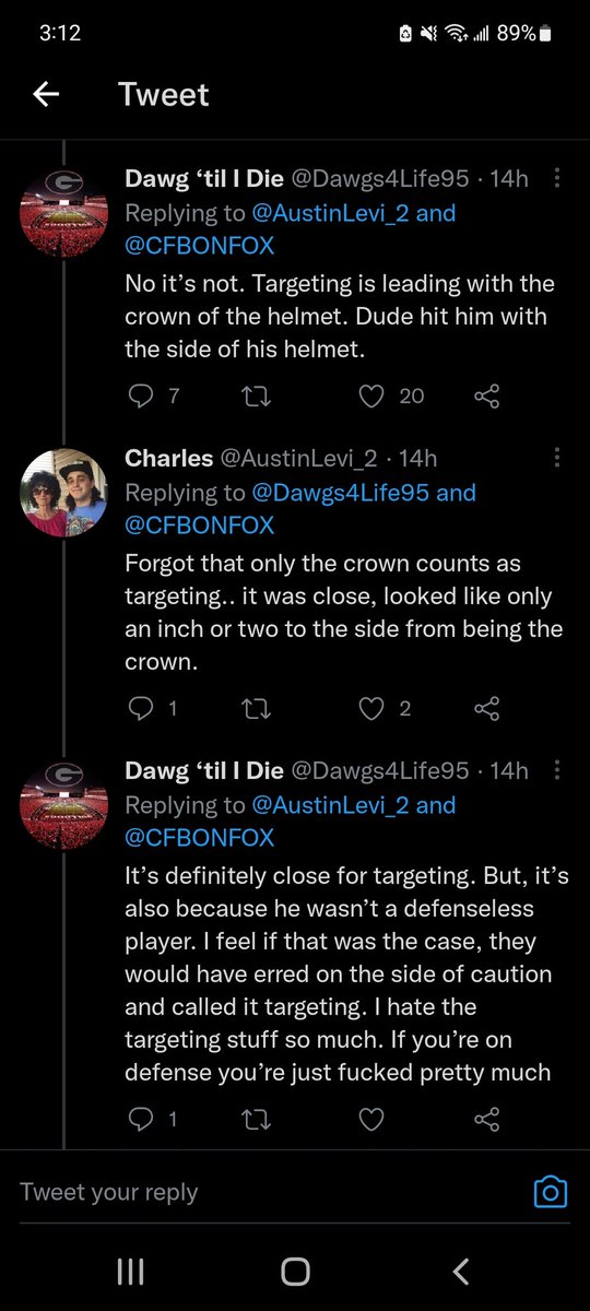 AustinLevi_2's tweet photo. @TheeAlphaApex @CFBONFOX I thought you mean't initial reply to you.. as far as my initial reply to author tweet I changed my stance on targeting call lastnight (look at pic below) but no one is seeing that apparently and keep commenting like I still think it's targeting. Im done, have a good one. https://t.co/ClpWwEL54b