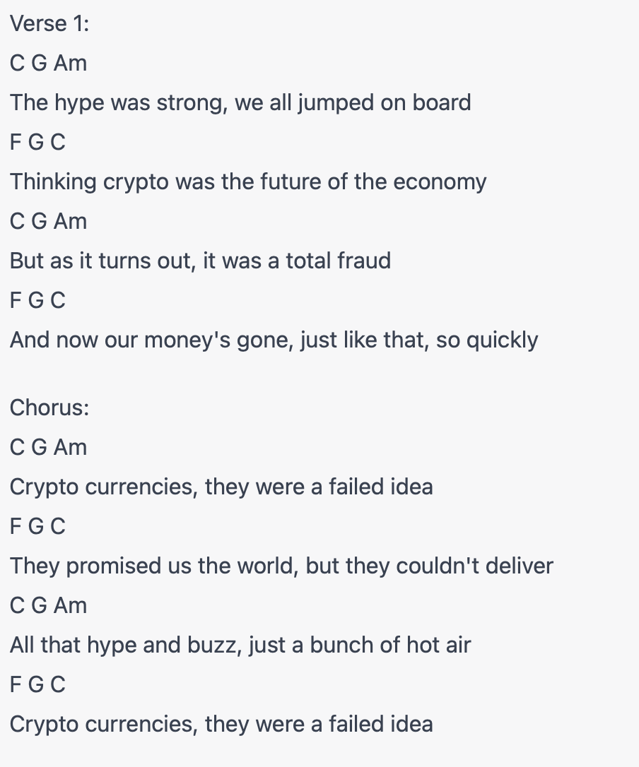 ChatGPT writes a pop song about the failed cryptocurrencies: