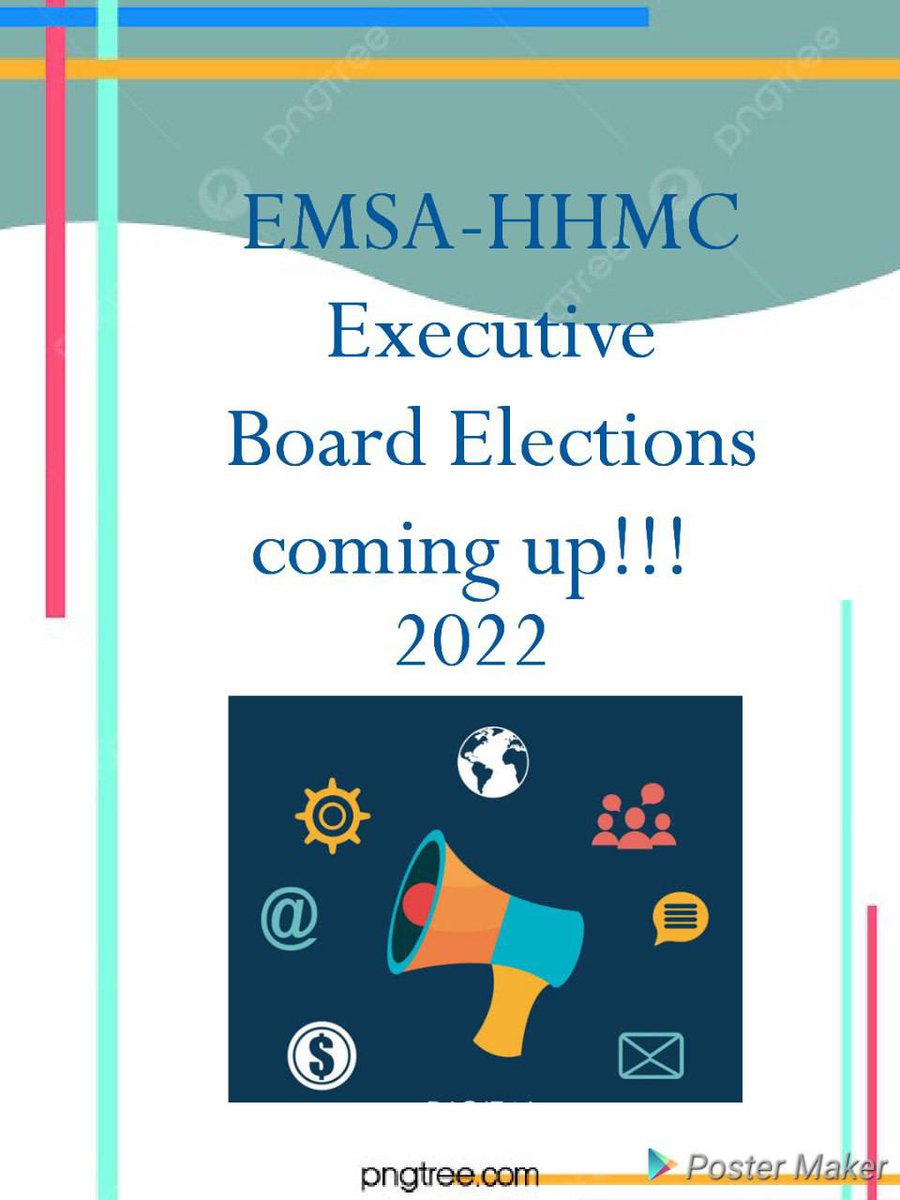 Good news everyone!😃
EMSA-HHMC is about to start the election of candidates for executive board. 
Excited to announce the positions for the coming election
- President
- Vice President of internal affair
- Vice President of external affair
- finance officer
- secretory