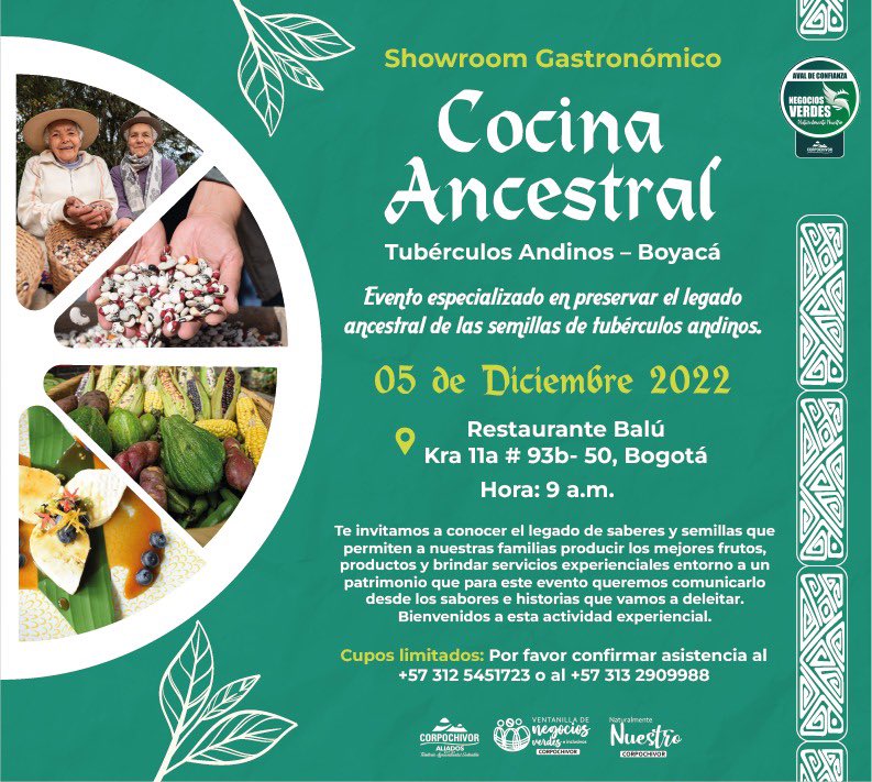 Lunes 05 Diciembre 9:00am

#Bogota #showroom #gastronomico 

Acompáñanos a conocer el legado y patrimonio desde los sabores e historias de nuestro territorio.

Confirmar 3125451723 o 3132909988