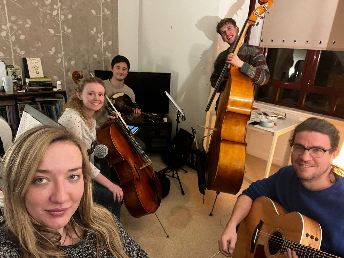 theauldeners's tweet photo. We’re performing at the MG ALBA Scots Trad Music Awards tomorrow at Dundee. You can watch live on BBC ALBA at 9pm! The Auldeners big band is completed by Joe Smee on guitar and banjo and Charlie Stewart on double bass ♥️ @egiracello @MandolinCMT @ionafyfe https://t.co/ix2k7ZQx3X