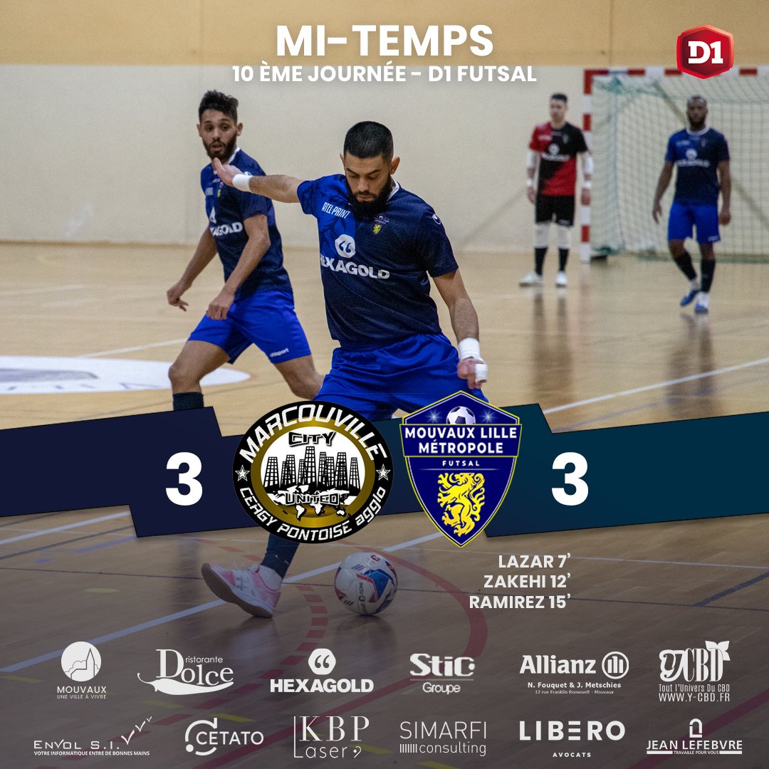 ⏱️ MI-TEMPS

Les deux équipes repartent au vestiaire à égalité 

20 minutes restantes pour ramenez les 3 points dans le Nord, allez Mouvaux 🔵⚪

#gameday #futsal #mlmfutsal #D1Futsal #futsalfrance