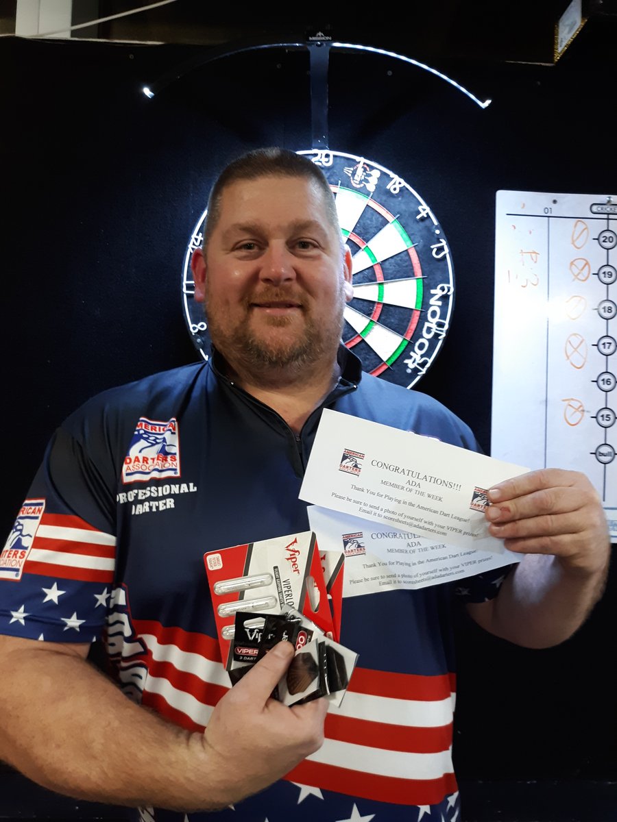 ADA Member, Phillip Brown Jr. - October MOTM Open Steel Tip 'ADA and Viper, Thank you for your gifts and recognition through the month of October. night. I've shared some of the stickers and flights, and I will certainly enjoy the Viper Darts!' #adafamily #viper #gldproducts