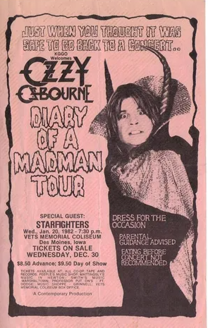 CaseysCenter's tweet photo. Happy birthday to the 'Prince of Darkness' Ozzy Osbourne!! Ozzy has performed here multiple times, but none more famous than January 20, 1982. The night the 'Madman' bit into a bat π¦
#OzzyOsbourne #IowaEventsCenter #DesMoines https://t.co/L7pQ4vdoPs