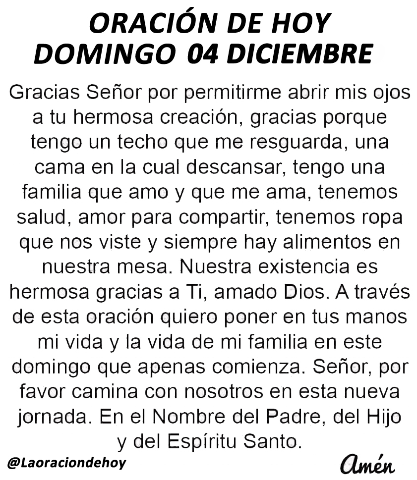 Oración diaria para hoy domingo 4 de diciembre.