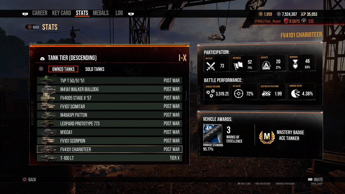 Pixel__Reaper's tweet photo. Stat Padding in the Charioteer. π #3rdMark #WorldofTanksConsole https://t.co/SqCXO55tmD