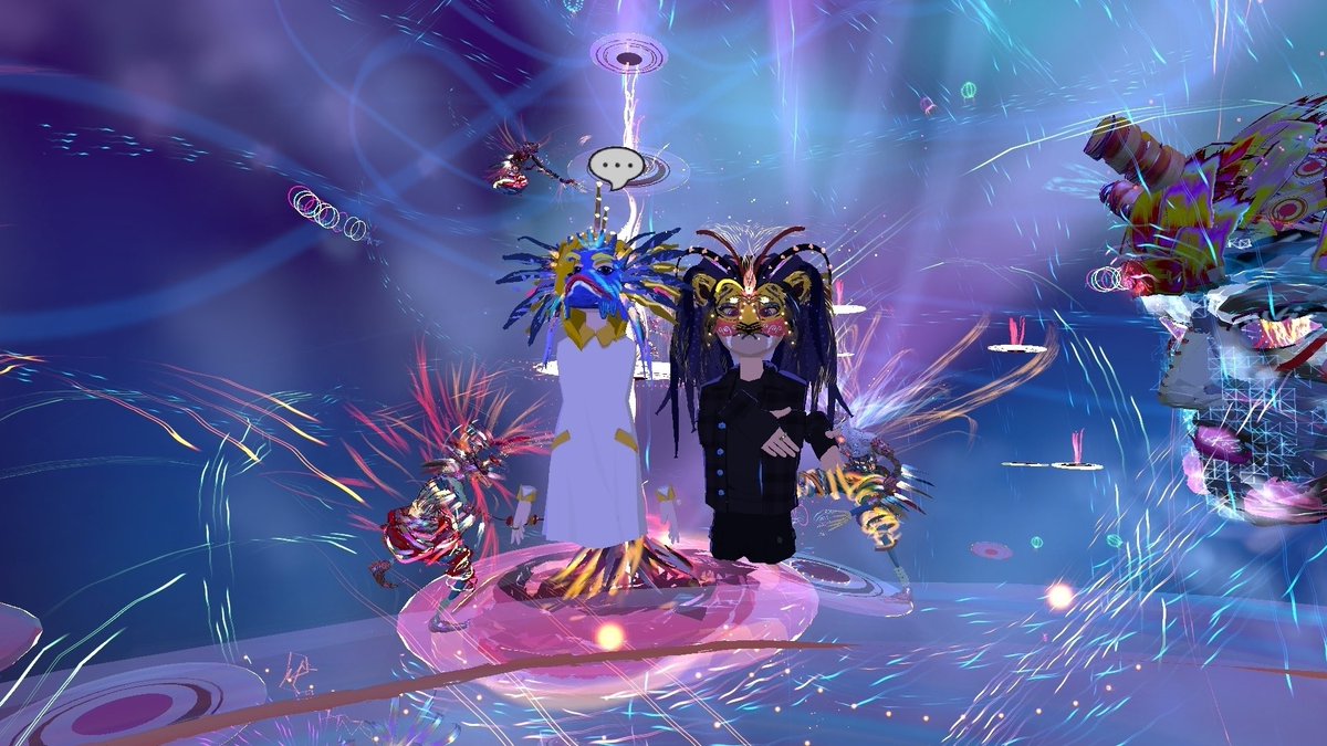 splashmango's tweet photo. @powersimple and @Helensbooks jumped in today and were treated to something special! Yes they look like that in ‘real life’. Thanks for visiting! #vr #altspace #immersivespaces #magic https://t.co/KJDFMF8k1E