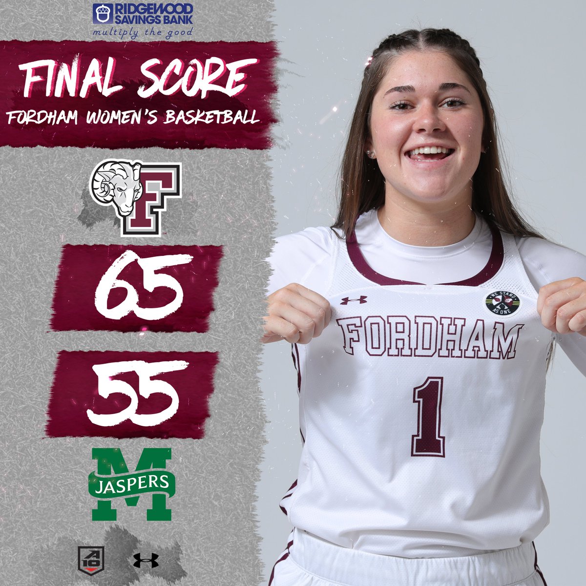 FordhamWBB's tweet photo. FINAL
Our 11th straight Battle of the Bronx victory!
MVP - Asiah Dingle (22 pts, 7 ast, 4 reb, 2 stl)
#TougherTogether https://t.co/ZNwETUB1l4