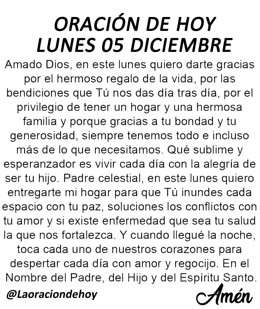 Oración diaria para hoy lunes 05 de diciembre del 2022